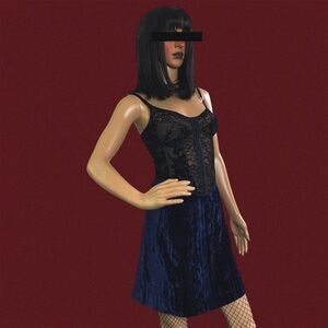 Vintage 90s extē high waisted blue crushed velvet mini skirt